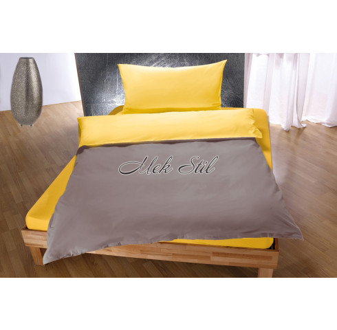 Двулицево спално бельо за единично легло - жълто и сиво